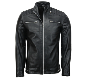 Custom High Quality 100% Genuine Leather <b>Jacket</b> <b>Biker</b> Style High Street Stand Collar Satin Breathable Inner Viscos Lining Winter - Product Image 1