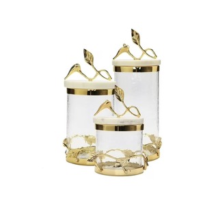 Boîte de rangement élégante en verre métallique avec feuille d'art parfaite pour le stockage du thé, du sucre et de la farine disponible à la vente depuis l'Inde - Product Image 2