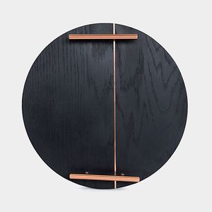 Modern Round Wooden Serving Tray With Two Tone Natural Wood Design Brass Handles Decorative Platter For Home Hotel <b>Gift</b> Use - Product Image 6