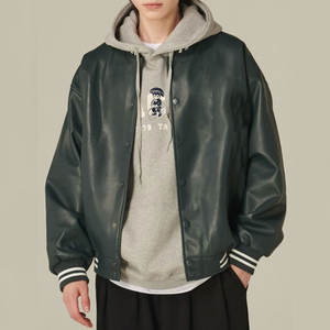 Veste Versity de style récent Veste Versity en cuir avec logo personnalisé Veste Versity en cuir noir unisexe unie pour hommes Veste Versity en cuir - Product Image 3