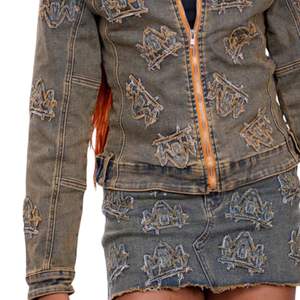 Veste en jean délavée pour femmes, fermeture éclair sur le devant, coupe ajustée, style vintage, décontractée, streetwear - Product Image 6