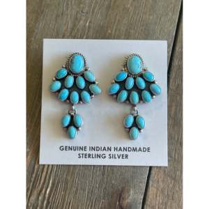 Renelle Perry Kingman Turquoise & Sterling <b>Silver</b> Cluster <b>Dangle</b> Drop <b>Earrings</b> - Product Image 1