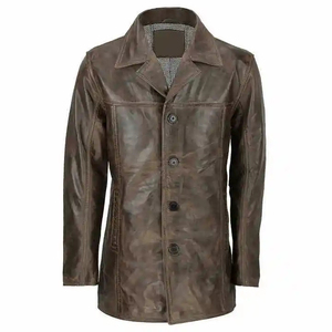 Abrigo de Hombre de Cuero Genuino a la Moda, Chaqueta Larga de Invierno Negra Hecha a Mano, Diseño Ajustado - Product Image 4