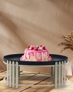 Plateau Décoratif Moderne en Métal Noir et Argenté | Plateau de Table Basse Ronde - Product Image 4