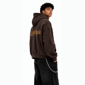 Sudadera con capucha de algodón grueso para hombre, estilo oversize, con paneles de costura, estilo hip hop - Product Image 4