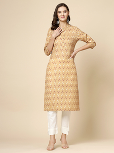 Tendance estivale : Robe élégante pour femme en coton, col rond, coupe droite, couleur beige, style indien traditionnel, lavable, OEM - Product Image 2