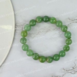 Pulsera de cuentas redondas de jade verde natural de 10 mm para la suerte, la prosperidad, la armonía y el éxito - Gema cargada con Reiki - Product Image 4