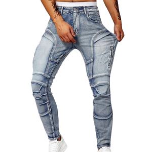 Jeans de motard pour homme, coupe slim, respirant, bicolore, avec plusieurs poches cargo, genoux côtelés, tissu extensible pour le confort et la protection - Product Image 1