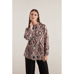 Blusa Vintage de Chifón con Bordado de Animales Estilo Western, Cuello Mandarín y Lazo - Product Image 6