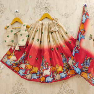 Shoryam Fashion Lehenga Choli rouge en polyester imprimé Kamdhenu, longueur ras du sol, pour filles, tenue de fête, Diwali, mariages, vêtements ethniques, recyclé - Product Image 2