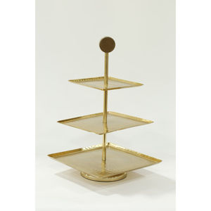 Support à dessert en aluminium martelé artisanal, support à gâteau en métal doré à 3 niveaux de luxe pour mariage, fête et décoration de la maison - Product Image 3