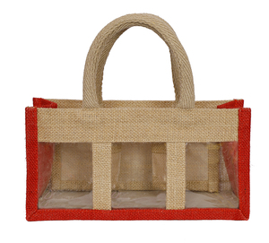 Bolsa de botella de mermelada portátil de la mejor calidad al por mayor bolsa de botella de mermelada de yute con ventana de PVC transparente bolsa de regalo a la venta - Product Image 4