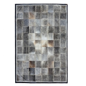 Style moderne gris noir gravé au Laser poils de vache sur tapis en cuir fait à la main véritable fourrure de vache support en Latex pour chambre décor à la maison - Product Image 1