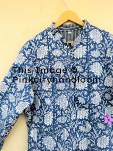 Chaqueta Acolchada de Algodón para Mujer, Invierno, Hecha a Mano, Reversible, Vintage, Estampada a Mano, Cuello Alto, Cierre de un Solo Botón - Product Image 4