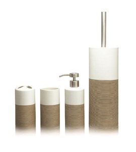 Ensemble de salle de bain en céramique blanc et <span class=keywords><strong>beige</strong></span> 4 pièces avec distributeur de savon, porte-brosse à dents, gobelet et porte-savon - Product Image 6