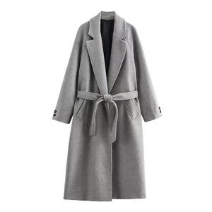 Femmes de haute qualité coton laine mélangé Trench manteau Long Double boutonnage hiver pardessus ceinturé revers chaud mode grande taille - Product Image 2