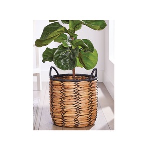 Jardineras de ratán para decoración de jardín con soporte de hierro jardinera de ratán natural con soporte negro de pie de suelo grande a bajo precio - Product Image 1