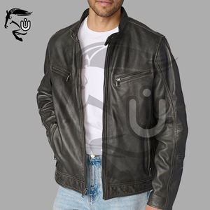 Chaqueta de Cuero Negra Clásica para Hombre |   Chaqueta de Cuero Vacuno Genuino con Cuello Alto, Cortavientos, Transpirable, Ajustada, con Cremallera, Informal, de Invierno, Estilo Urbano - Product Image 4