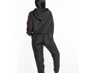 2025 nuevo diseño logotipo personalizado mujeres conjuntos de dos piezas conjunto de cintura alta pantalones de manga larga con cremallera frontal rompevientos mono chándal - Product Image 2