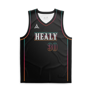 Maillot de basketball Healy 30 en mesh noir pour homme, sans manches, col en V, imprimé par sublimation, respirant, vêtements de sport, chemises d'extérieur - Product Image 1