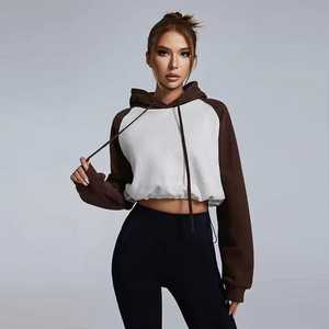 เสื้อครอปมีฮู้ดแขนยาวผ้าฟลีซสำหรับผู้หญิงเสื้อสเวตเชิ้ตผ้าฝ้ายพิมพ์ลายโลโก้แบบกำหนดเองสำหรับฤดูหนาว - Product Image 2