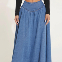 Jupe longue décontractée en denim 100 % coton pour femme, taille haute, style streetwear, fendue, coupe ample, avec ceinture, idéale printemps-été