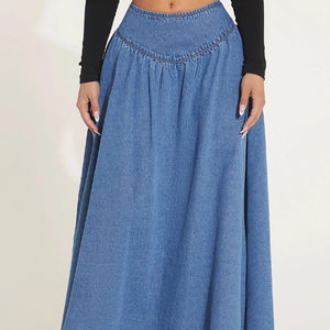 Jupe longue en jean pour femme, la plus élégante, vente en gros, jupe en jean taille haute d'été, streetwear, jupe en jean fendue en A pour femme - Product Image 3