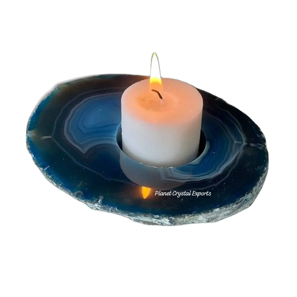 Mavi oniks elektroliz mumluk doğal akik taşı mum çay lamba tutucu dekorasyon için | Akik dekoratif mum tutacağı