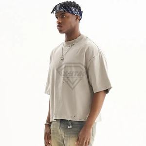 OEM ODM Streetwear personnalisé goutte épaule lourde en détresse coupe ample t-shirt hommes à manches courtes délavé à l'acide 100% coton t-shirt pour hommes - Product Image 5