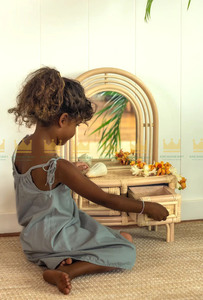 ชุดโต๊ะเครื่องแป้งหวายสไตล์วินเทจสไตล์เวียดนามสำหรับเด็กหญิงห้องเด็กเฟอร์นิเจอร์ห้องนอนขายส่ง - Product Image 5