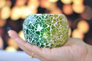 Wholesale Beeswax Blue Green Mosaic Pattern <b>Tealight</b> Votive Candle Holders Highly <b>Scented</b> Handmade Christmas Table Centerpiece - Product Image 4