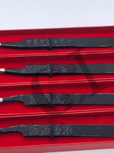 Pince à épiler professionnelle pour extensions de cils, en acier inoxydable de haute qualité, durable, antimagnétique, à pointe courbée argentée, revêtement noir en poudre - Product Image 3