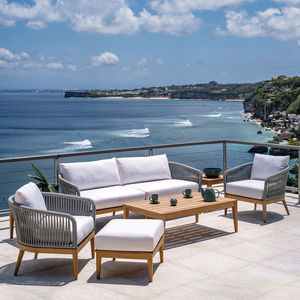 Patio Sofa Set From Solid Wood With Sofa <b>Cushions</b> White Color for Outdoor Furniture - Product Image 1