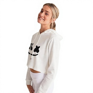 Hoodie court blanc pour femme, décontracté, manches longues, coton, imprimé, logo sur le devant, vêtement d'automne - Product Image 5