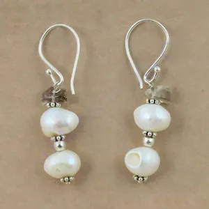 Pendientes de Perlas de Agua Dulce, Forma Redonda Blanca, Plata 925 con Microincrustaciones, Regalo Vintage para Mujer, Grado AA - Product Image 1