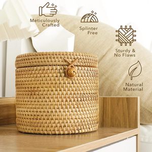 Couvercle de boîte à mouchoirs en rotin rond de la meilleure qualité: porte-mouchoir tissé à la main avec couvercle supérieur à charnière - Product Image 6