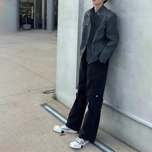 Streetwear rétro pour hommes Veste décontractée à épaules courtes en peau de mouton PU Canvas Veste en cuir polyvalente en peau de mouton Vêtements pour hommes - Product Image 5