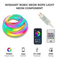 Bande lumineuse LED néon RVB adressable 5V USB WS2812B 360 LED, contrôle intelligent par application Bluetooth, synchronisation musicale, tube flexible pour enseignes intérieures