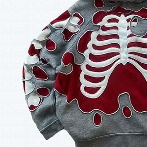 Sudadera con capucha y cremallera completa de alta calidad, bordado de diamantes de imitación personalizado, sudaderas con capucha de talla grande para hombre, Sudadera con capucha BAE con estampado de esqueleto personalizado - Product Image 4