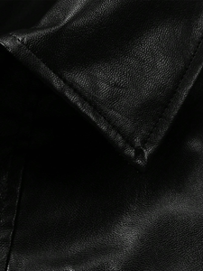 Chaqueta de cierre con cremallera ajustada de alta calidad de tendencia de moda atractiva chaqueta de cuero de grano completo de marfil negro a rayas para hombres - Product Image 3