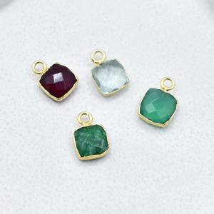 Dyed Emerald Pendant - Square Shape Stone <b>Charm</b>, Handmade Tiny Gold Plated Pendant For <b>Christmas</b> Gift - Product Image 3
