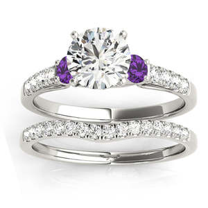 Juego de Joyería Fina de Oro Blanco de 14K con Diamante y Amatista, Anillo de Compromiso de Tres Piedras de 0.55ct - Product Image 1