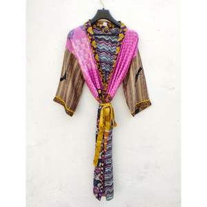 Indien Vintage Soie Thermique Robe De Maternité Floral Patchwork Kimono Dressing Respirant D'été Beachwear Recyclé Saree Plein - Product Image 6