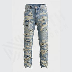 New Trending Style Plus Size Distressed Men Jeans Pants Cotton Rough Leg Bottom Ripped Fashion <b>Denim</b> <b>Trousers</b> Wholesale Custom - Product Image 1
