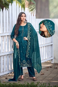 Último pesado Chinnon con Secuencia bordado trabajo Kurti con pesado Chinon pantalón con Modal Chanderi bordado trabajo Dupatta - Product Image 4