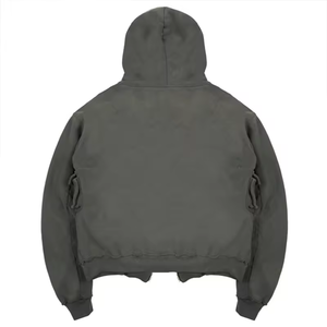 Oem Distressed Acid Washed Functional Cargo Hoodie Sweatshirts à fermeture éclair en coton épais personnalisés Sweats à capuche à fermeture éclair complète pour hommes - Product Image 2