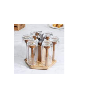 Support de rangement en bois d'acacia, support de verres à pied, support de verres à vin avec poignée et produit Offre Spéciale - Product Image 3