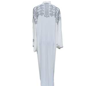 Abaya Farasha Jalabiya de luxe pour femme, blanche, en satin, style soirée, taille naturelle, col haut, longueur au sol - Product Image 3