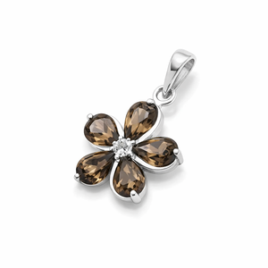 จี้รูปดอกไม้ควอตซ์สโมคกี้ธรรมชาติ 100% หินประดับเงินแท้ชุบโรเดียม ดีไซน์เรียบง่าย ประดับด้วยพลอยสีน้ำตาลธรรมชาติ - Product Image 4