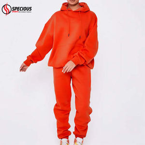 Ensemble de survêtement en molleton à capuche surdimensionné pour femmes de haute qualité, 2 pièces, style pull, impression personnalisée, uni, dernière mode décontractée, automne - Product Image 3